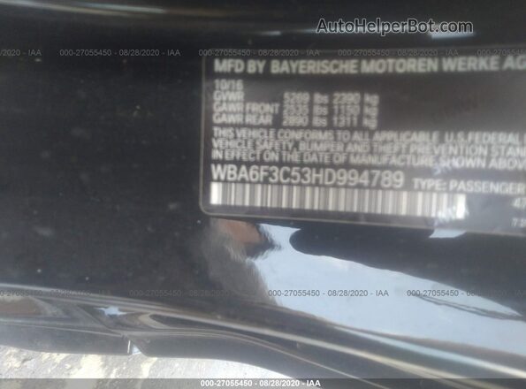WBA6F3C53HD994789 2017 BMW 6 SERIES Black Engine compartment view