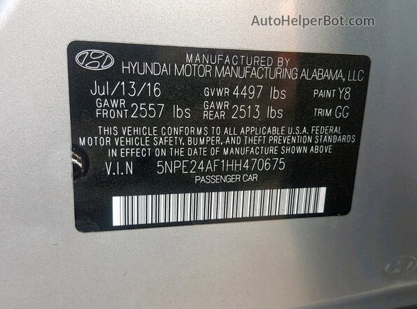 5NPE24AF1HH470675 2017 HYUNDAI SONATA Silver Vista de los asientos traseros