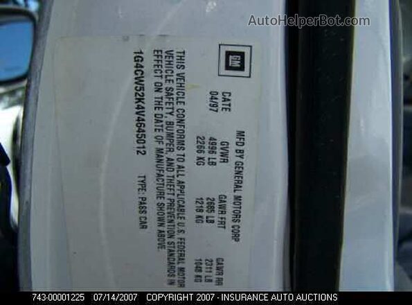 1G4CW52K4V4645012 1997 BUICK PARK AVENUE  Задня права чверть