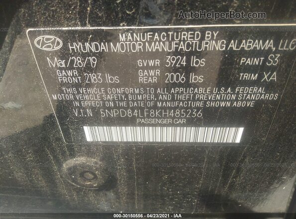 5NPD84LF8KH485236 2019 HYUNDAI ELANTRA Black Շարժիչի բաժամունքի տեսք