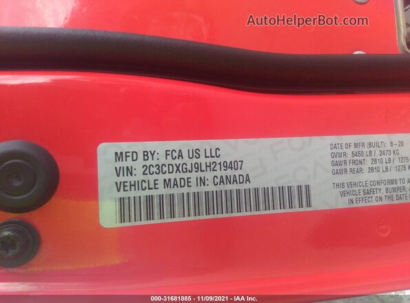 2C3CDXGJ9LH219407 2020 DODGE CHARGER Red Engine compartment view