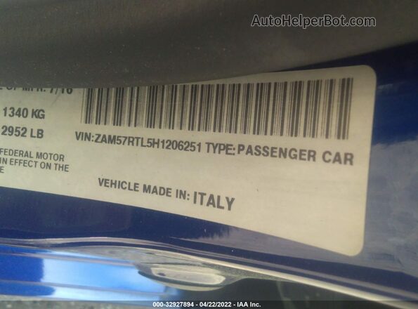 ZAM57RTL5H1206251 2017 MASERATI GHIBLI Синий Вид подкапотного пространства