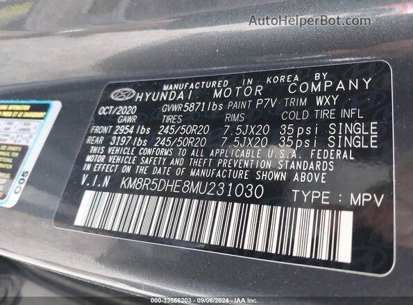 KM8R5DHE8MU231030 2021 HYUNDAI PALISADE Gray Engine compartment view