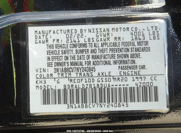3N1AB8CV7NY240845 2022 NISSAN SENTRA Black Widok komory silnika