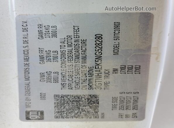 3GTNHAEK5NG528280 2022 GMC SIERRA White Widok tylnych siedzeń