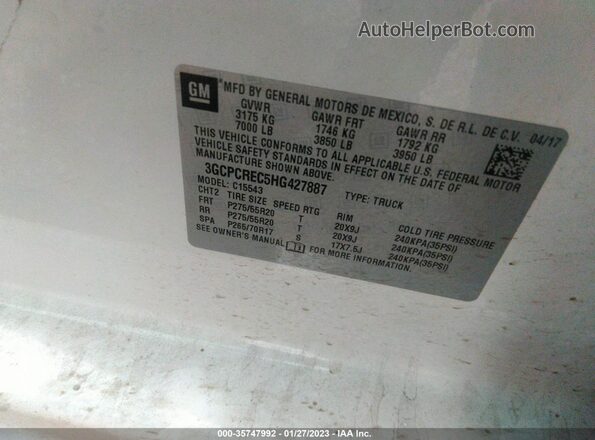 3GCPCREC5HG427887 2017 CHEVROLET SILVERADO Белый Вид подкапотного пространства
