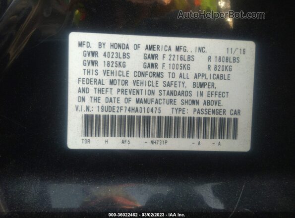 19UDE2F74HA010475 2017 ACURA ILX Black Widok komory silnika