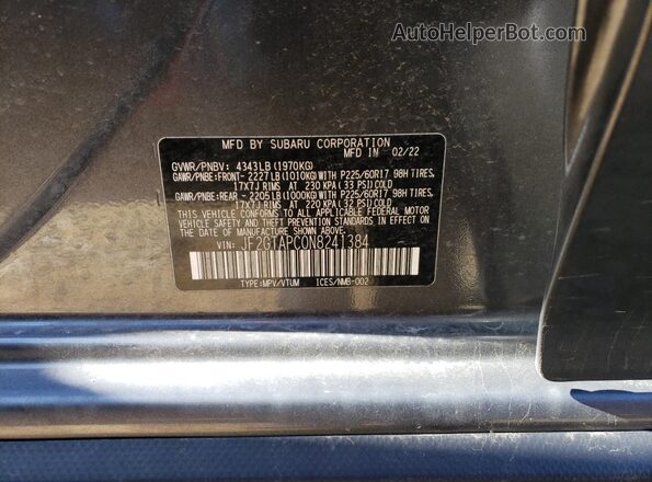 JF2GTAPC0N8241384 2022 SUBARU CROSSTREK Charcoal 360 interior view