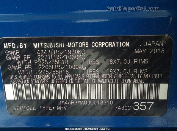 JA4AR3AW0JU018310 2018 MITSUBISHI OUTLANDER SPORT Blue Widok komory silnika
