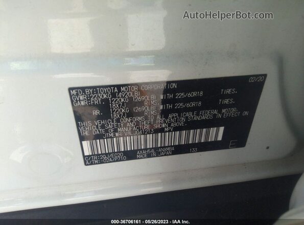 JTMEWRFV8LJ041213 2020 TOYOTA RAV4 White Widok komory silnika