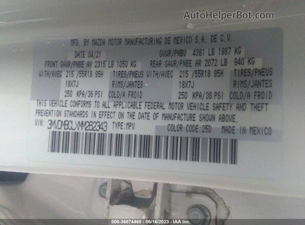 3MVDMBCLXMM262343 2021 MAZDA CX-30 White Widok komory silnika