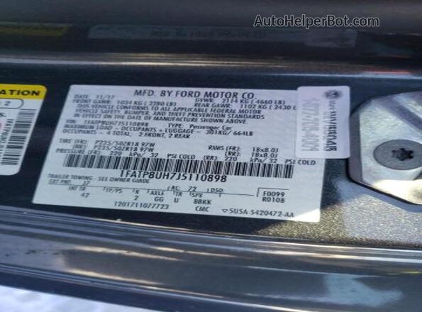 1FATP8UH7J5110898 2018 FORD MUSTANG Gray 