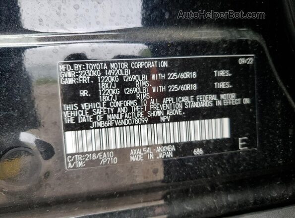 JTMB6RFV6ND078099 2022 TOYOTA LE Black 