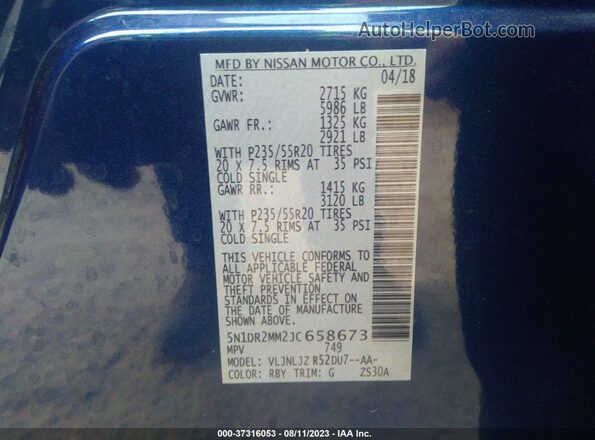 5N1DR2MM2JC658673 2018 NISSAN PATHFINDER Blue Вид підкапотного простору