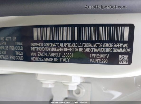 ZACNJABB9LPL80331 2020 JEEP RENEGADE White Engine compartment view
