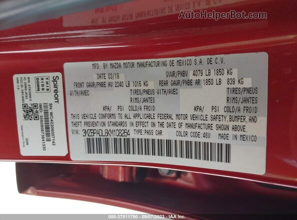 3MZBPADL8KM108264 2019 MAZDA 3 Red Engine compartment view
