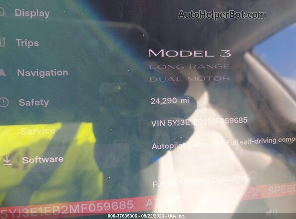 5YJ3E1EB2MF059685 2021 TESLA MODEL 3 Синий Панорамный вид салона 360°