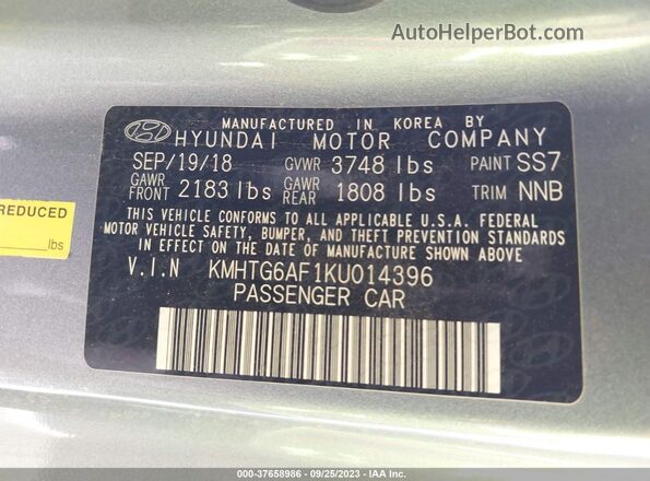 KMHTG6AF1KU014396 2019 HYUNDAI VELOSTER Silver Vista del compartimento del motor