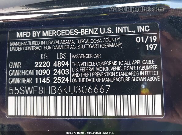 55SWF8HB6KU306667 2019 MERCEDES-BENZ C-CLASS Black Vista del compartimento del motor