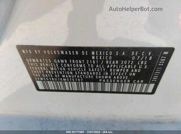 3VWC57BU7KM075797 2019 VOLKSWAGEN JETTA White Вид підкапотного простору
