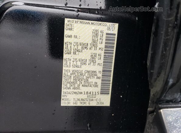 5N1AZ2MH2HN184115 2017 NISSAN MURANO Black VIN կոդի պիտակի տեսք