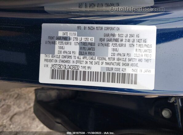 JM3TCBCY9L0408932 2020 MAZDA CX-9 Blue Вид підкапотного простору