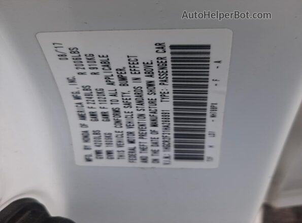 1HGCR2F31HA288991 2017 HONDA ACCORD White Вид підкапотного простору