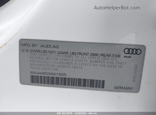 WAU44AFD3HN013035 2017 AUDI OTHER White Vista del compartimento del motor