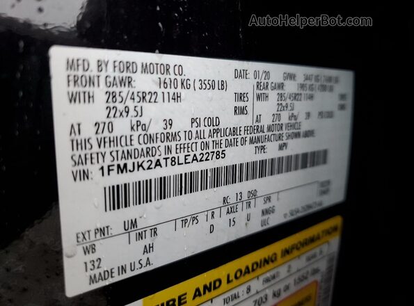 1FMJK2AT8LEA22785 2020 FORD EXPEDITION Black Widok wnętrza 360 stopni