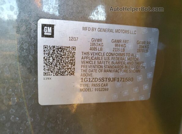1G1ZD5ST9JF171580 2018 CHEVROLET MALIBU Gray VIN sticker view