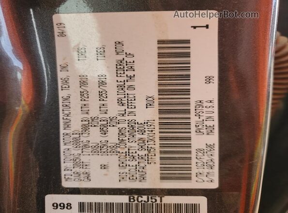 5TFEM5F13KX141971 2019 TOYOTA TUNDRA Gray Vista del compartimento del motor