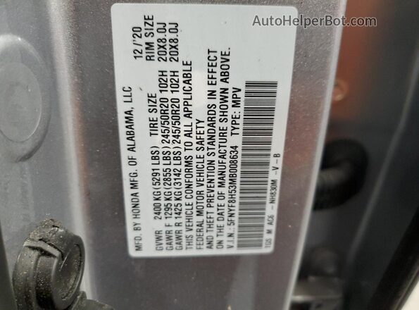 5FNYF8H53MB008634 2021 HONDA PASSPORT Silver 