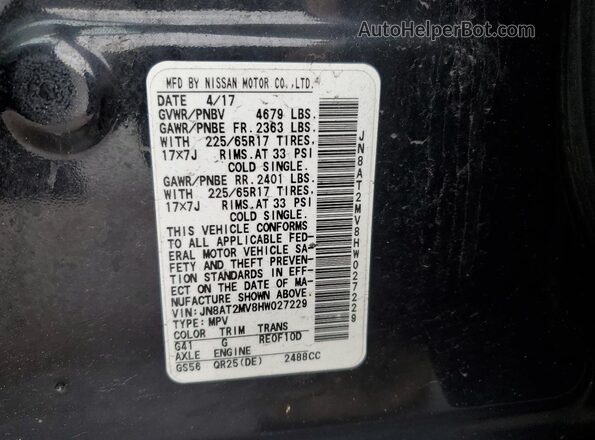 JN8AT2MV8HW027229 2017 NISSAN ROGUE Black Vista de la etiqueta del VIN