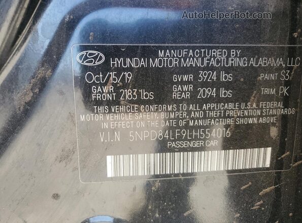 5NPD84LF9LH554016 2020 HYUNDAI ELANTRA Black ძრავის განყოფილების ხედი