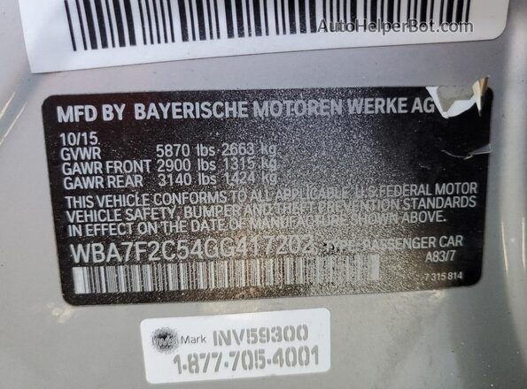 WBA7F2C54GG417202 2016 BMW 7 SERIES Серебряный Панорамный вид салона 360°
