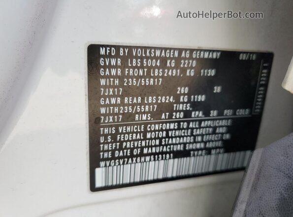 WVGSV7AX6HW513191 2017 VOLKSWAGEN TIGUAN Белый 