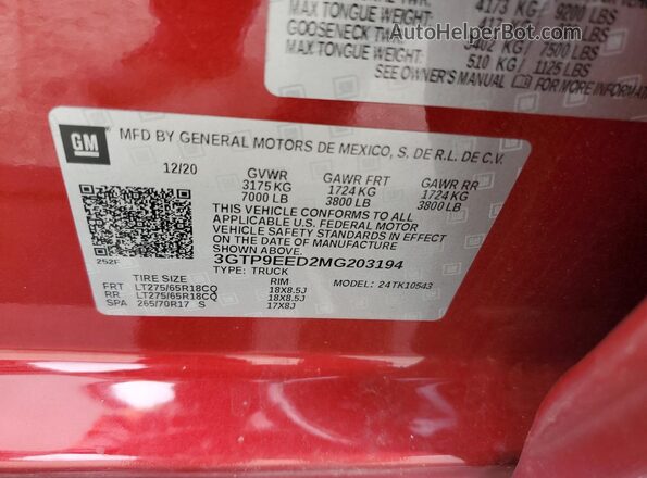 3GTP9EED2MG203194 2021 GMC SIERRA Red ძრავის განყოფილების ხედი
