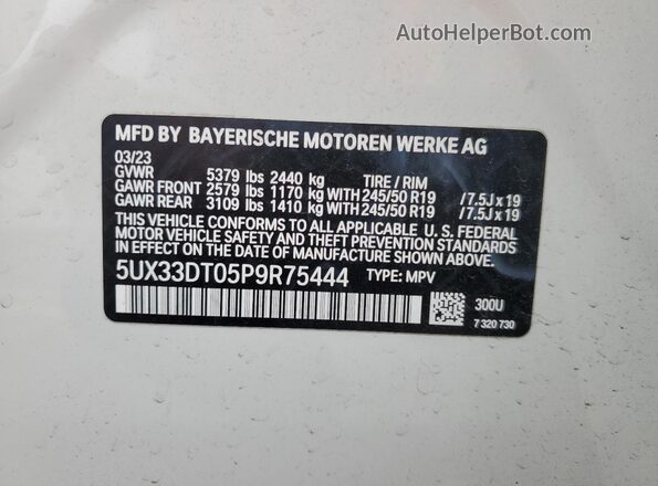 5UX33DT05P9R75444 2023 BMW X4 White Engine compartment view