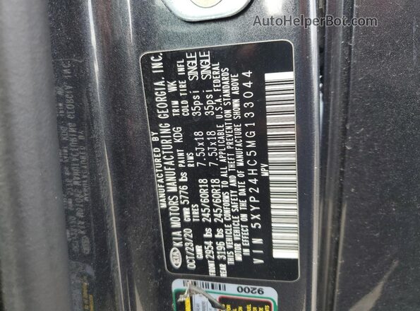 5XYP24HC5MG133044 2021 KIA TELLURIDE Gray VIN კოდის სტიკერის ხედი