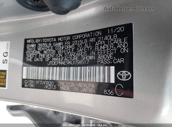 JTDEPMAE9MJ158517 2021 TOYOTA LL Silver Շարժիչի բաժամունքի տեսք