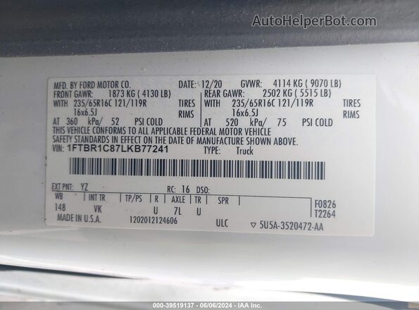 1FTBR1C87LKB77241 2020 FORD TRANSIT-250 White Engine compartment view
