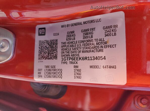 1GTP6EEK6R1134054 2024 GMC CANYON Maroon 