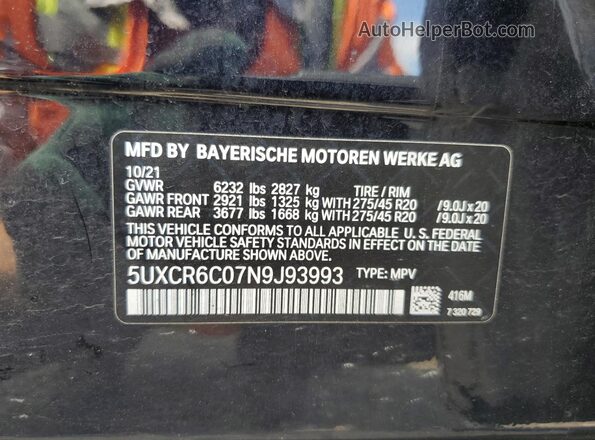 5UXCR6C07N9J93993 2022 BMW X5 Blue 