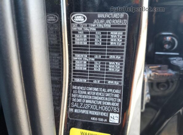 SALZJ2FX0LH060783 2020 LAND ROVER RANGE Black Widok wnętrza 360 stopni