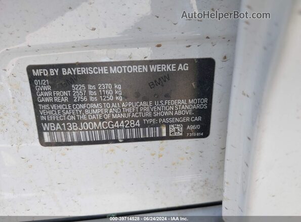 WBA13BJ00MCG44284 2021 BMW 5 SERIES White Widok komory silnika