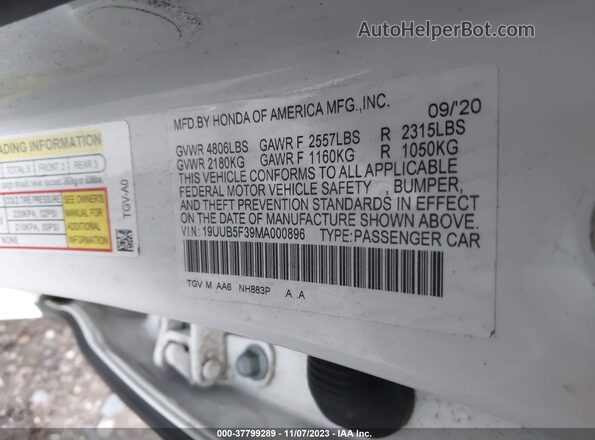 19UUB5F39MA000896 2021 ACURA TLX White Vista del compartimento del motor