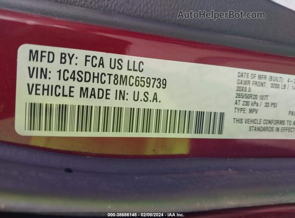 1C4SDHCT8MC659739 2021 DODGE DURANGO Красный Вид подкапотного пространства