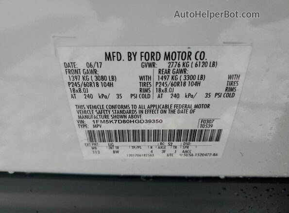 1FM5K7D80HGD39350 2017 FORD FORD EXPLORER White Engine compartment view