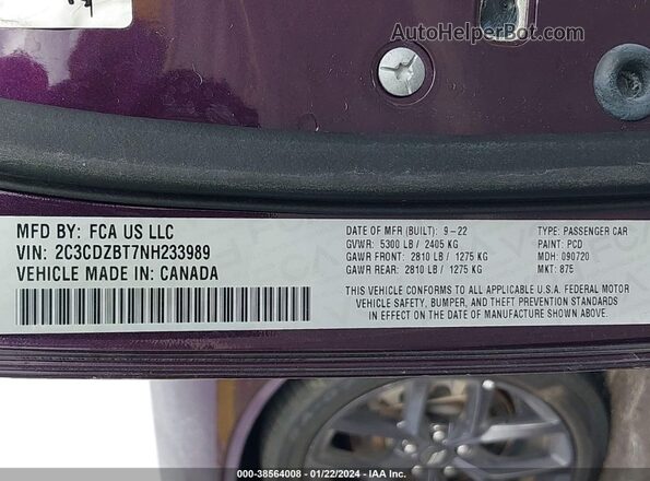 2C3CDZBT7NH233989 2022 DODGE CHALLENGER Purple Widok komory silnika