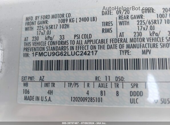 1FMCU9G62LUC24217 2020 FORD ESCAPE White ძრავის განყოფილების ხედი